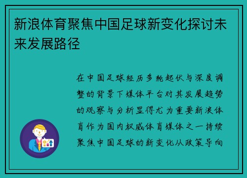 新浪体育聚焦中国足球新变化探讨未来发展路径 新浪体育聚焦中国足球新变化探讨未来发展路径